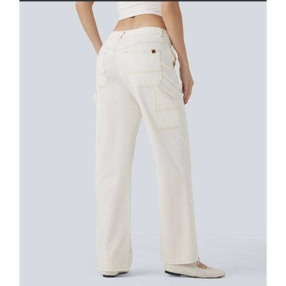 Halara Flex Carpenter Denim Jeans XL Ivory High Rise Straight Leg Stretch - Picture 4 of 9